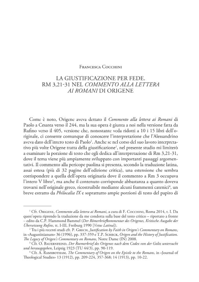 La giustificazione per fede : Rm 3,21-31 nel Commento alla Lettera ai ...