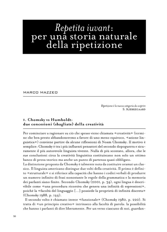 "Repetita iuvant" : per una storia naturale della ripetizione - Mazzeo