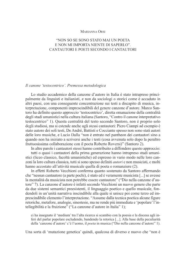 Non So Se Sono Stato Mai Un Poeta E Non Mi Importa Niente Di Saperlo Cantautori E Poeti Secondo I Cantautori Orsi Marianna Longo